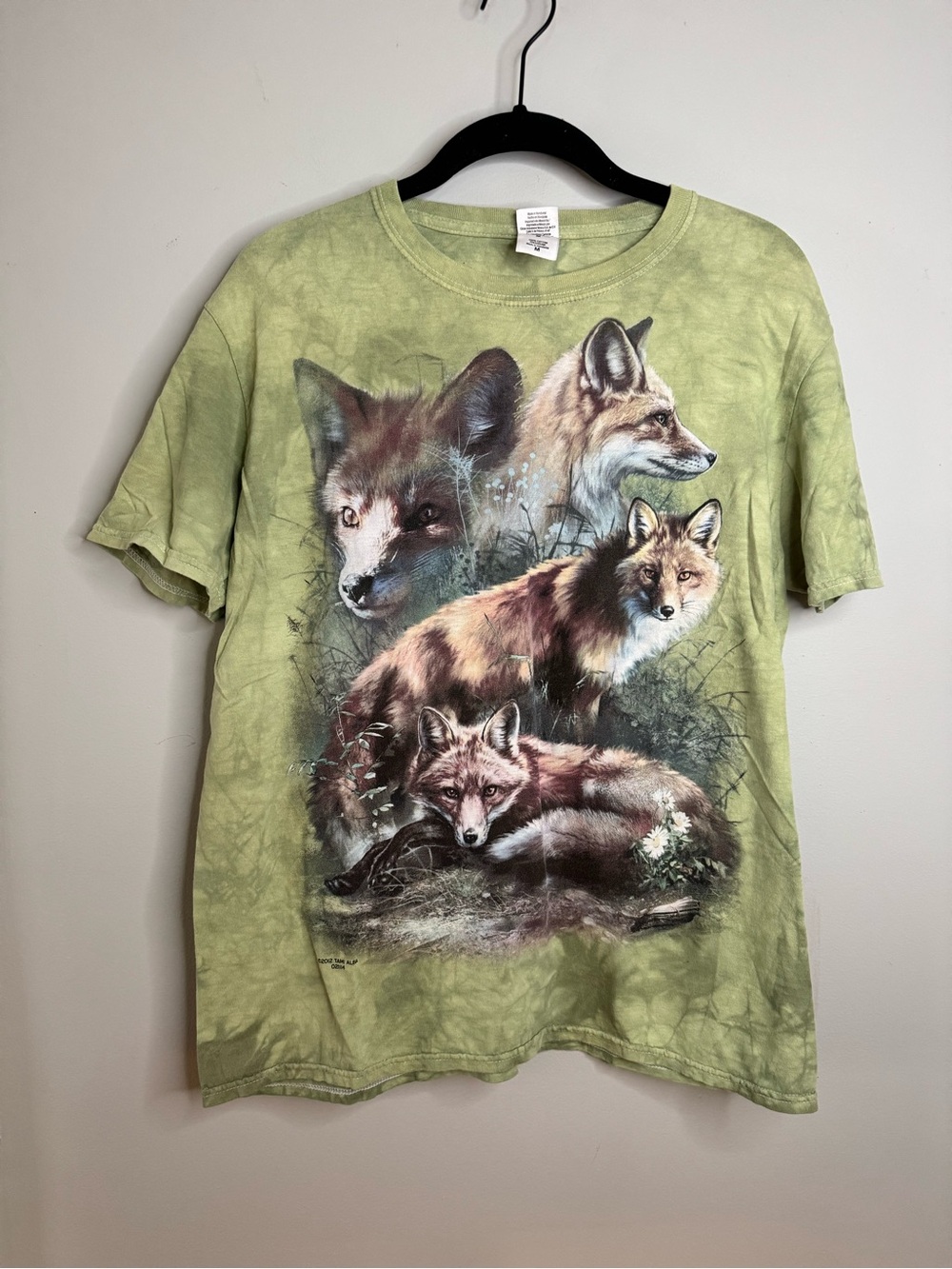 Tami Alba 2012 Unisex Men’s Green Tie Dye Fox Graphic Short Sleeve T Shirt - M